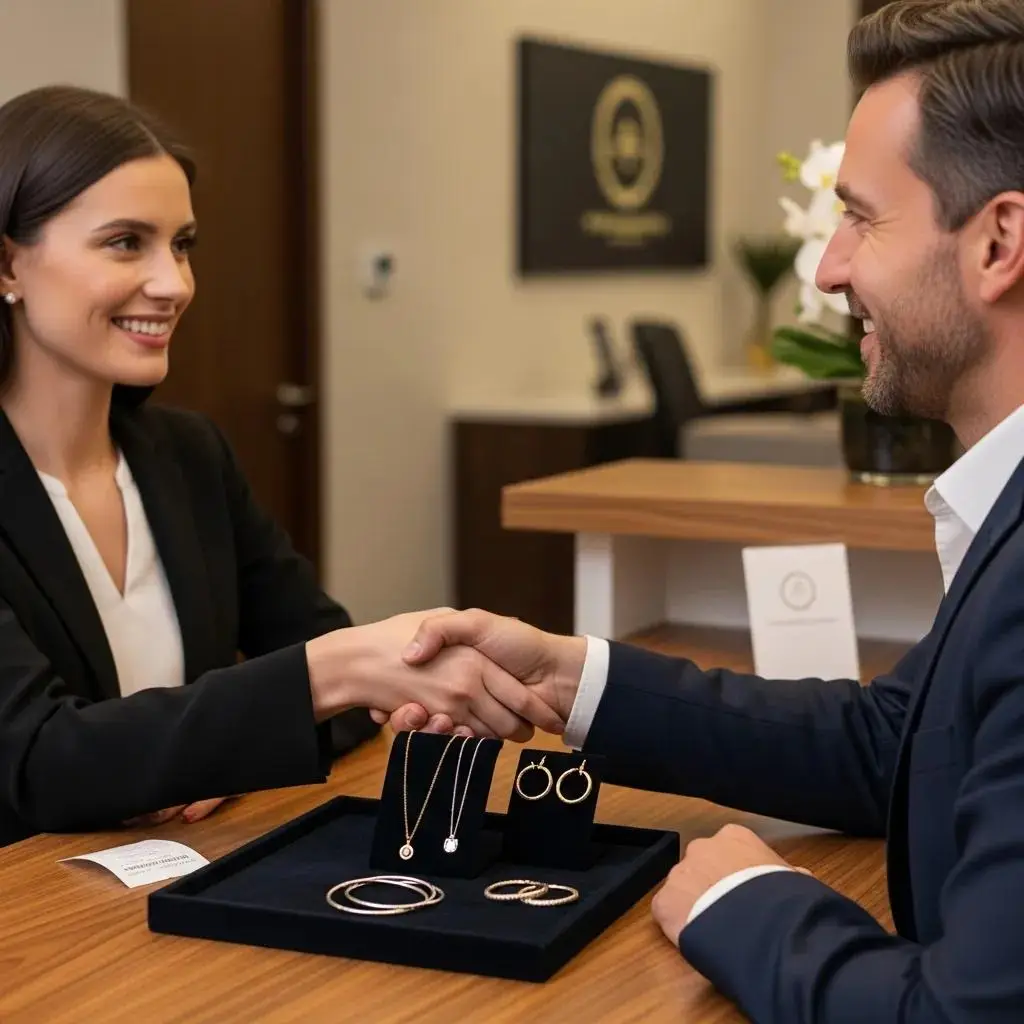 Customer selling gold and silver at a financial service counter