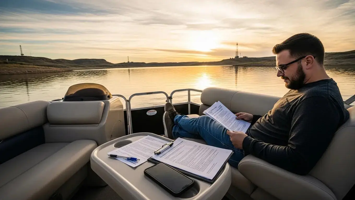Person reviewing boat title loan paperwork on a boat in Odessa, TX